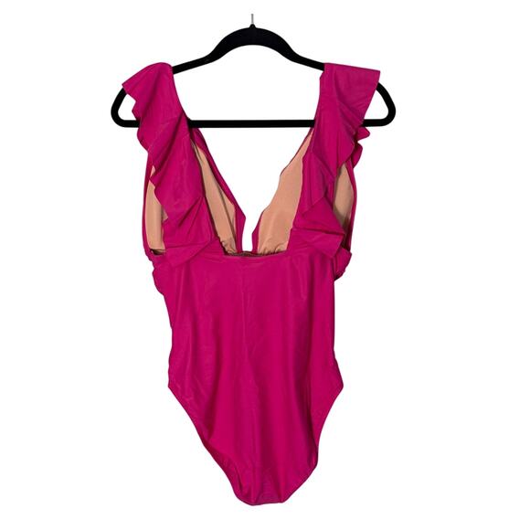 NWT J. Crew Ruched Ruffle One Piece Swimsuit Radiant Fuchsia Size 14 - Picture 4 of 13
